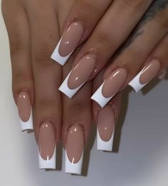 Square Long French Nails, French Manicure White Tips, Solid Square Acrylic Nails, French On Long Nails, French Tip 2023 Nails, Tapper Square Acrylic Nails French Tip, Deep French Tip Nails Square Long, French Nails Inspo Long, Natural French Nails Acrylics