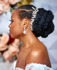 19 Natural Hair Bridal Styles You Can Replicate | ThriveNaija 4c Low Bun, Natural Hair Bridal Styles, Braid With Bun, Black Brides Hairstyles, Type 4c Hairstyles, Natural Hair Gel, Low Bun Hairstyles, Bridal Styles