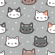 many cats with different colors on a gray background