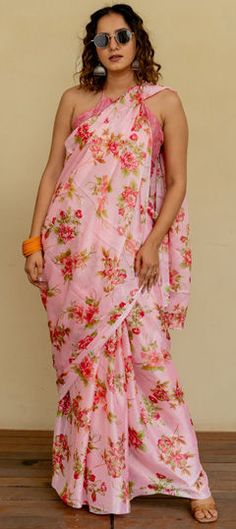 Pink and Majenta color Saree in Chiffon fabric with Floral, Printed work Engagement Reception, Reception Lehenga, Party Wear Sarees, Blouse Length, Wear Pink, Chiffon Fabric, Salwar Kameez, Petticoat, Party Wear