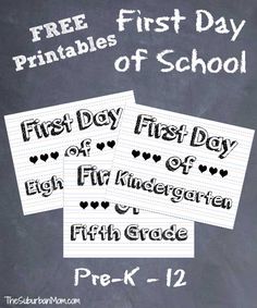 the first day of school is written in black and white on a chalkboard with hearts