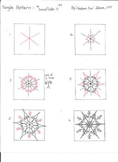 four squares with different patterns on them, one is drawn in red and the other is drawn