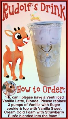 an advertisement for rudolph's drink and how to order