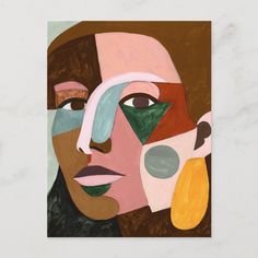 a painting of two people with different colored shapes on their faces, one is looking at the camera