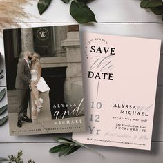 wedding save the date cards with greenery and flowers