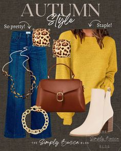 Simply Becca Cognac Purse Outfit, Bronze Autumn, Purse Outfit, Outfits Con Jeans, Look Office, Classic Style Outfits, Scarf Women Fashion, Cute Fall Outfits