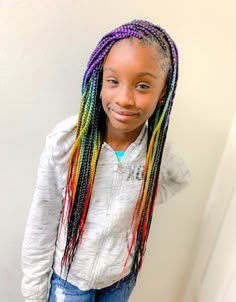 Knotless Box Braids Kids, Kids Knotless Braids, Box Braids Kids, Rainbow Hairstyles, Braiding Ideas, Kids Box Braids, Natural Curly Hairstyles, Braids Pictures, Rainbow Braids