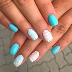 20 Ideas Intriguing Beach Nail Designs Colors Nail Designs Colors, Seashell Nails, Beach Nail, Beachy Nails, Summer Nail Designs, Painted Nails