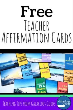 a poster with the words, free teacher affirmation cards and pictures on it