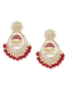 These beautiful maroon (deep red) dome shaped jhumka earrings come with kundan stone studs & beads, are gold-plated and are secured with a post and back closure. These handcrafted jhumkas can be paired with any traditional outfit to add a punch of colorful boost, and help you stand out. Product color may vary based on the monitor or screen you are using.See FAQ for more details. Size Length: 9.5 cm Details Material: BrassStones: Kundan & Artificial BeadsPlating: Gold-plated Red Stone Work Temple Jewelry Jhumkas, Festive Red Temple Jewelry Jhumkas, Red Stone Work Earrings For Festivals, Red Chandbali Earrings With Zari Work, Red Chandbali Jhumkas With Stone Work, Festive Red Stone Work Jhumkas, Traditional Drop Jhumkas With Stone Work, Festive Red Jhumkas With Stone Work, Red Stone Work Jhumkas For Diwali