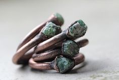 Raw Emerald Ring Electroformed Copper Ring Stone by CoastalAlchemy Unique Green Copper Ring, Unique Green Copper Rings, Green Copper Rings As Gifts, Hand Forged Green Emerald Ring As Gift, Hand Forged Green Emerald Ring Gift, Raw Emerald Ring, Taurus Jewelry, Raw Emerald, Emerald Birthstone