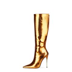 Shop Golden Mirror Long Knee High Boots Metallic Stiletto Heel Shiny Dress Boots color Golden for Big Day, Dancing Club, Going out with worldwide Free shipping & Free return. Gold Fitted Knee-high Boots, Fitted Gold Knee-high Boots, Fitted Knee-high Gold Boots, Gold Fitted Boots For Party, Gold Fitted Boots For Night Out, Gold Fitted Party Boots, Fitted Gold Party Boots, Gold Pointed Toe Heeled Boots For Spring, Spring Gold Pointed Toe Heeled Boots