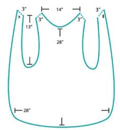 an image of a bag with measurements for the top and bottom side, as shown in this