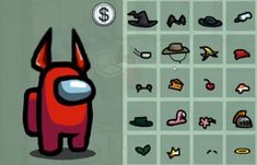 an animated red dog with many different items around it