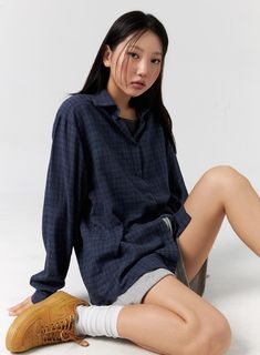 plaid-shirt-cg301 Casual Cotton Tops With Grid Pattern, Casual Plaid Top With Relaxed Fit, Oversized Plaid Tops For Everyday, Oversized Plaid Casual Top, Casual Oversized Plaid Tops, Casual Plaid Tops For Everyday, Casual Tops With Grid Pattern For Fall, Casual Grid Pattern Tops For Summer, Oversized Plaid Tops For Work