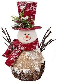 a snowman with a red hat and scarf