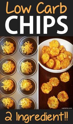 the cover of low carb chips recipe book, with images of baked food in muffin tins