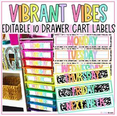 several different types of drawers with the words vibrant vibes on them