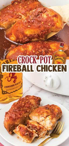 the crock pot fireball chicken is ready to be eaten