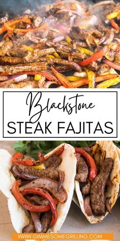 steak fajitas with peppers and onions on the side