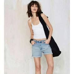 Cheap Monday Took Everything You Love About Vintage Boyfriend Shorts And Put Them Into This Design. They Have Distressed Detailing, The Classic 5-Pocket Style, Blue Stitching, And A Cuffed Hem. Loose Fit, Unlined. Throw Them On With A White Tank, Moto Boots, And Your Go-To Leather Jacket. Everyday Light Wash Bottoms For Summer, Everyday Light Wash Summer Bottoms, Light Wash Summer Bottoms For Everyday, Cutoff Shorts For Everyday Summer Wear, Blue Everyday Shorts For Summer, Chic Summer Jean Shorts For Everyday, Chic Jean Shorts For Summer, High Rise Summer Bottoms For Everyday, Trendy White Jean Shorts For Everyday