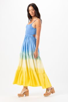 With its floor-grazing length, the Avisa Maxi Dress exudes bohemian elegance, making it perfect for everything from beach weddings to summer soirées. Whether you're dancing under the stars or strolling along the shore, this dress is sure to make you feel like a goddess. Details: 100% Rayon Hand Wash in Cold Water and Lay Flat to Dry Features: Unlined, Smocked Bodice, Self-tie spaghetti strap closure, Tassel tie detail on straps, Open back detail for an adjustable fit, Tiered Maxi Skirt. Measurem Breezy Long Dress For Beach Cover-up, Summer Dresses With Smocked Back For Beach Cover-up, Breezy Fitted Maxi Dress For Beach Season, Fitted Beachy Maxi Dress, Beachy Fitted Maxi Dress, Spring Maxi Dress For Beach Wedding, Breezy Fitted Maxi Dress For Vacation, Summer Maxi Dress With Smocked Back, Breezy Maxi Dress For Beach Party In Spring