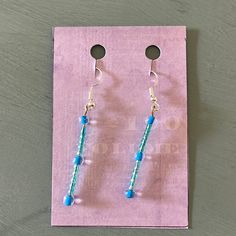 Handmade Blue Dangle Earrings Made With Love Check Out My Other Listings For More Options! Trendy Blue Beaded Earrings, Blue Hypoallergenic Beaded Earrings As Gift, Hypoallergenic Blue Beaded Earrings For Gift, Light Blue Drop Earrings For Summer, Hypoallergenic Blue Earrings For Summer, Handmade Blue Dangle Earrings, Trendy Turquoise Beaded Drop Earrings, Casual Blue Earrings For Pierced Ears, Trendy Blue Beaded Earrings For Summer