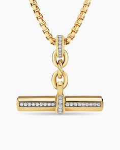 Lexington E/W Barrel Pendant in 18K Yellow Gold with Diamonds, 32mm Manhattan Architecture, Chain Strap Bag, Gold Diamond Necklace, Presents For Him, Diamonds And Gold, Small Accessories, Metal Necklaces, High Jewelry, David Yurman