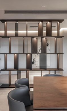 an office with modern furniture and lighting