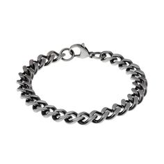 "Add something new to your daily look with this stainless steel curb chain bracelet. Add something new to your daily look with this stainless steel curb chain bracelet. Length: 8.5 in. Chain width: 9 Chain type: curb Clasp: lobster-claw Metal: stainless steel Finish: antiqued Packaging: boxed Please note, due to the high value of this item, a signature may be required upon delivery. Size: 8.5"". Color: Grey. Gender: male. Age Group: adult." Classic Cuban Link Bracelet With Stainless Steel Clasp, Classic Metal Curb Chain Bracelets, Classic Cuban Link Stainless Steel Bracelet, Stainless Steel Cuban Link Bracelet, Modern Cuban Link Silver Chain Bracelet, Modern Stainless Steel Jewelry With Curb Chain, Modern Cuban Link Curb Chain Bracelet, Classic Stainless Steel Cuban Link Bracelet, Modern Stainless Steel Curb Chain Jewelry