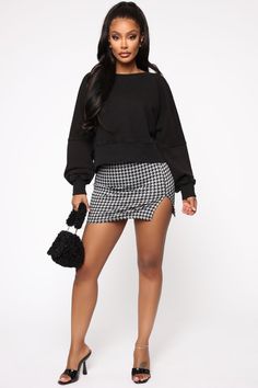 Flame In Your Heart Hounds Tooth Mini Skirt - Black/Grey, Skirts | Fashion Nova Grey Skirts, Houndstooth Mini Skirt, Hounds Tooth, Grey Plaid, Loungewear Women, Womens Black Dress, Plaid Mini Skirt, Womens Loungewear, Grey Fashion