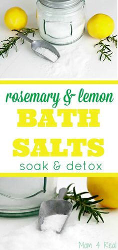 Rosemary Lemon Bath Salts - Soak and Detox - Mom 4 Real Diy Bath Salts With Essential Oils, Lemon Bath, Diy Detox, Bath Salts Recipe, Bath Detox, Bath Salts Diy, Detox Bath, Essential Oils Health, Essential Oils Bath