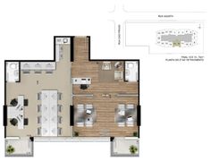 the floor plan for an apartment with two bedroom and one bathroom, including a kitchen