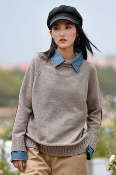 https://www.buykud.com/collections/december-17-2020/products/winter-denim-stitching-knitted-sweater Denim Stitching, Collar Pattern, Color Contrast, Knitted Sweater, Contrasting Colors