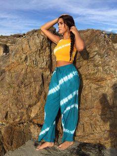 Teal Blue Shibori Tie Dye Wide Legged Pants Casual Summer Harem Yoga Pants, Casual Harem Yoga Pants For Summer, Bohemian Blue Wide Leg Yoga Pants, Blue Hippie Harem Pants For Spring, Bohemian Style Blue Wide Leg Yoga Pants, Blue Hippie Pants For Vacation, Blue Bohemian Wide Leg Pants For Vacation, Bohemian Blue Wide-leg Yoga Pants, Comfortable Wide Leg Summer Yoga Pants