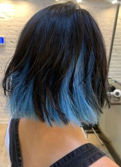 Underneath Black And Blue Hair Color Ideas Light Blue Peek A Boo Hair, Short Black Hair With Blue Underneath, Peek A Boo Blue Hair, Black With Blue Hair, Black Hair Blue Tips, Black And Blue Hair, Blue Hair Color Ideas, Baby Blue Hair