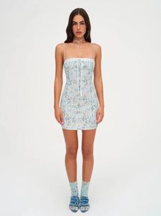 Claire Lace Mini Dress — Blue | For Love & Lemons Summer Details, Vibrant Dress, Tight Mini Dress, Blue Florals, Short Lace Dress, Lemon Dress, Dressy Dresses, Romantic Dress, Blue Mini Dress