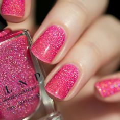 Misbehaving - Vivid Neon Pink Holographic Sheer Jelly Nail Polish by ILNP Pink Nails Shimmer, Nails Fucsia Hot Pink, Nails Fucsia, Nails Shimmer, Pink Holographic Nails, Ilnp Nail Polish, Wedding Nail Polish, Jelly Nail Polish, Jelly Nail