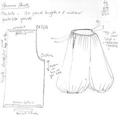 a drawing of an unbuttoned shorts with measurements and instructions on the side