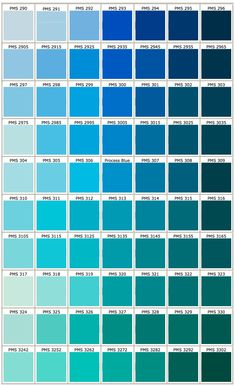 the shades of blue and green are shown in this color chart, which is also available for