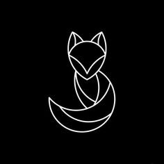 a black and white image of a fox's head with two tails on it