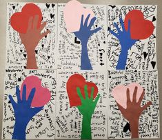 four handprints with different colors on them