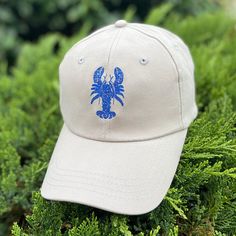 Custom Lobster Hat Embroidered, Unwashed Baseball Caps with Adjustable Velcro Closure, Seafood Lover Gifts Unisex, Personalized Embroidered Apparel Accessories, Youth Dad Hats Adjustable - CUSTOM TEXT available on the back of cap, above strap opening. - THREAD COLOR (optional): Choose a color for *design & *custom wording & write into personalization box. Default: COBALT BLUE lobster design & white or black custom wording (depending on cap color). - Custom wording on the back of cap will be embr Blue Lobster, Lobster Design, Embroidered Apparel, Basic Embroidery, Green Cap, Hat Types, Cap Designs, Gifts Personalized, Embroidered Clothes