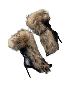 Fur Pointed Toe Black Leather Mid Calf Boots Women Sexy Thin High Heels Short Boot Big Size Lady Slavic Doll, Leather Mid Calf Boots, Heels Short, 90s Y2k Fashion, Cute Shoes Heels, Short Boot, Fashion Inspiration Design, Mood Board Fashion