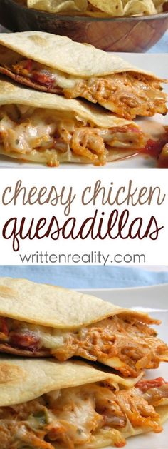 chicken quesadillas on a plate with tortilla chips