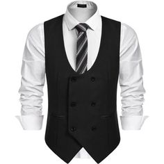 70% Terylene And 30% Rayon Imported Button Closure Material: This Men Formal Vest Waistcoat With Well Made And Trend Design, Made Of Soft Farbic, Durable High Quality And Comfortable To Wear. Design: Coofandy Men's Suit Vest Featured With Double-Breasted And Two Side Pockets, U-Neck Shaped. Satin Back With Adjustable Strap For An Easy Fit. Contrast Color Looks More Fashionable. Match: Unique Style Men's Double Breasted Vest Can Match With Your Shirt, Suit, Jacket, Blazer Or Tuxedo Which Makes Yo Fitted V-neck Outerwear With Double Button Closure, Business Vest With Button Closure For Fall, Business Vest With Buttons For Fall, Fall Business Vest With Button Closure, Sleeveless Business Outerwear With Button Closure, Semi-formal Sleeveless Fall Outerwear, Sleeveless Semi-formal Fall Outerwear, Fitted Business Vest With Buttons, Semi-formal Fitted Vest With Button Closure