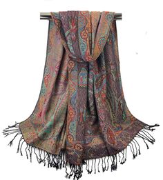 "Vintage style jacquard pashmina scarf for women Muted multicolor oversize scarves / shawls for all seasons. Adorned with traditional Indian paisley print all over and complemented with twisted tassels on both ends. Cozy soft material that falls freely and does not wrinkle easily. Can be worn in many ways around your neck, over the head, beach cover up or as a drape. Ideal gift for any one on any occasion. ~~Item details~~ Quantity: 1 rectangular long scarf Material: viscose jacquard Length: app Indian Paisley, Festival Scarves, Chic Scarves, Scarf Material, Head Wrap Scarf, Scarf Fashion, Scarf For Women, Wrap Shawl, Oversized Scarf