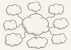 a bunch of clouds that are drawn in pencil on lined paper with the words cloud above them