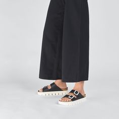 Arizona Chunky Birko-Flor Black | BIRKENSTOCK Spring Clogs, Birkenstock Sandal, Birkenstock Styles, Black Birkenstock, Two Strap Sandals, Boys Sandals, Men Suede, Platform Clogs, Suede Fashion