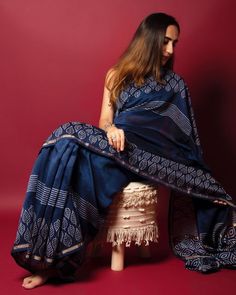 House of Ayuda on Instagram: "Blue Whale Hand Block Printed Chanderi Saree from our SUTRA Collection." Blue Whale, Sequin Skirt